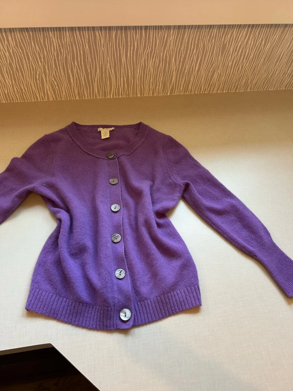 White + Warren Cashmere Purple Button Cardigan Size Small - Picture 2 of 9
